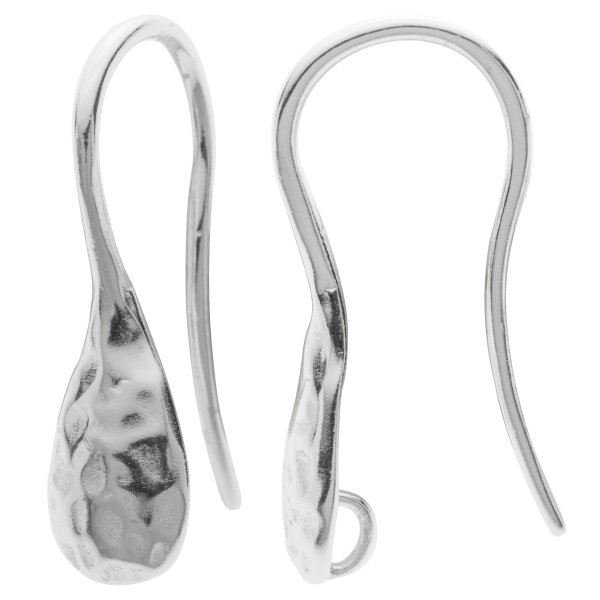 2x 925 Sterling Silver Hammered Earwire French Hook Dangle Drop Earring Connector