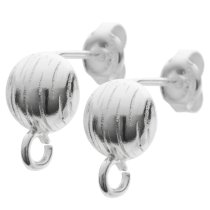 2x 925 Sterling Silver Semicircular Corrugated Stud Post Earring Connector with Open Ring