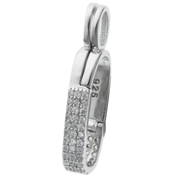 1x Rhodium on 925 Sterling Silver 24mm CZ Interchangeable Clasp Bail Donut Pendant Connector