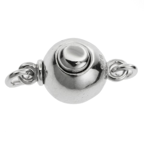 1x Rhodium on 925 Sterling Silver 8mm Rould Ball 1-strand Switch Pearl Box Clasp Connector
