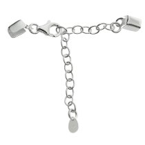 1x 925 Sterling Silver 3mm Leather Cord Crimp End Cap Necklace Lobster Clasp Connector with 2 Inches Chain Extender