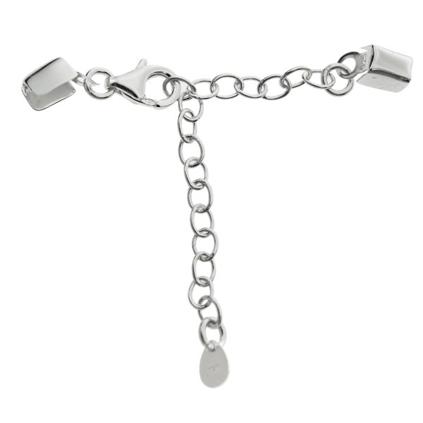 1x 925 Sterling Silver 3mm Leather Cord Crimp End Cap Necklace Lobster Clasp Connector with 2 Inches Chain Extender
