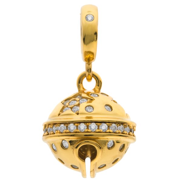 14k Gold Plated 925 Sterling Silver Twinkle Star CZ Jingle Bell Dangle Bead for European Charm Bracelets