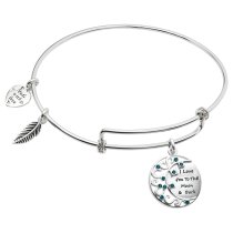 Rhodium on 925 Sterling Silver I Love You to the Moon and Back CZ Charm Adjustable Wire Bangle Bracelet