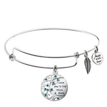 Rhodium on 925 Sterling Silver I Love You to the Moon and Back CZ Charm Adjustable Wire Bangle Bracelet