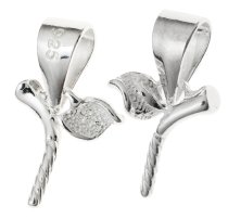 2x Bright Sterling Silver APPLE LEAF Bail w/ twisted pin Pearl pendant clasp slide 7.5mm