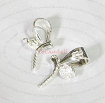 2x Bright Sterling Silver APPLE LEAF Bail w/ twisted pin Pearl pendant clasp slide 7.5mm