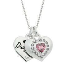 Rhodium on 925 Sterling Silver Mom & Daughter Love Heart CZ Dangle Charm Chain Necklace 16″+2″ Extender