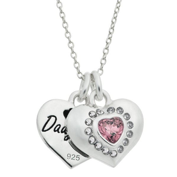 Rhodium on 925 Sterling Silver Mom & Daughter Love Heart CZ Dangle Charm Chain Necklace 16"+2" Extender
