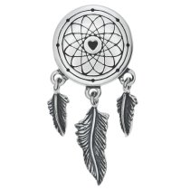 1x 925 Sterling Silver Dream Catcher Net Feather Dangle Bead for European Charm Bracelets