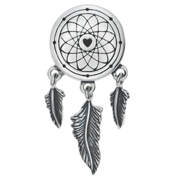 1x 925 Sterling Silver Dream Catcher Net Feather Dangle Bead for European Charm Bracelets