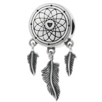 1x 925 Sterling Silver Dream Catcher Net Feather Dangle Bead for European Charm Bracelets