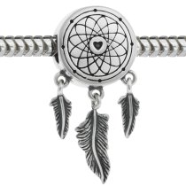 1x 925 Sterling Silver Dream Catcher Net Feather Dangle Bead for European Charm Bracelets