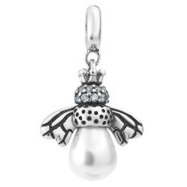 1x 925 Sterling Silver Queen Bee Hornet CZ Seashell Pearl Dangle Bead for European Charm Bracelets