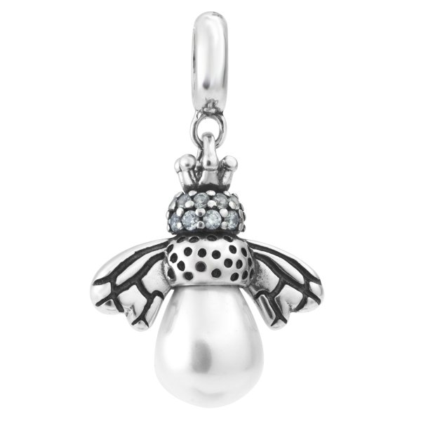 1x 925 Sterling Silver Queen Bee Hornet CZ Seashell Pearl Dangle Bead for European Charm Bracelets