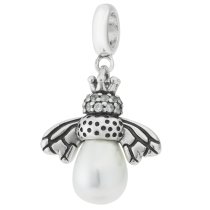 1x 925 Sterling Silver Queen Bee Hornet CZ Seashell Pearl Dangle Bead for European Charm Bracelets