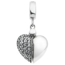 1x 925 Sterling Silver I Love You Heart CZ Dangle Bead for European Charm Bracelets