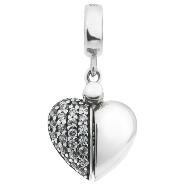 1x 925 Sterling Silver I Love You Heart CZ Dangle Bead for European Charm Bracelets