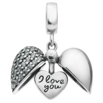 1x 925 Sterling Silver I Love You Heart CZ Dangle Bead for European Charm Bracelets