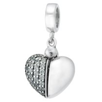 1x 925 Sterling Silver I Love You Heart CZ Dangle Bead for European Charm Bracelets
