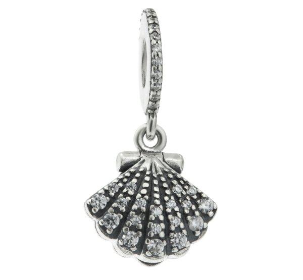 1x 925 Sterling Silver Sea Shell Pearl CZ Crystal Dangle Bead for European Charm Bracelets