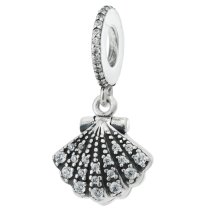1x 925 Sterling Silver Sea Shell Pearl CZ Crystal Dangle Bead for European Charm Bracelets