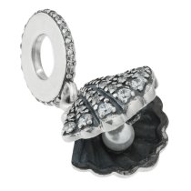 1x 925 Sterling Silver Sea Shell Pearl CZ Crystal Dangle Bead for European Charm Bracelets