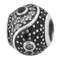1x 925 Sterling Silver Yin Yang Tai Chi CZ Crystal Dangle Bead for European Charm Bracelets