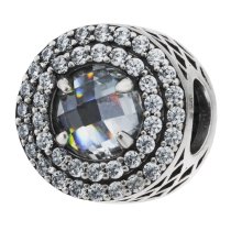 1x 925 Sterling Silver Round Clear CZ Bead for European Charm Bracelets