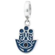 925 Sterling Silver Enamel Evil Eye Hamsa Hand of Fatima Protection Luck Dangle Bead for European Charm Bracelets