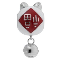 Rhodium on 925 Sterling Silver Fortune Lucky Cat Enamel Jingle Bell Dangle Bead for European Charm Bracelets