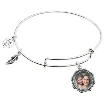 925 Sterling Silver Personalized Photo Dangle Charm Adjustable Wire Bangle Bracelet