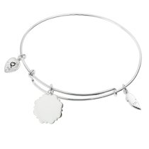 925 Sterling Silver Personalized Photo Dangle Charm Adjustable Wire Bangle Bracelet