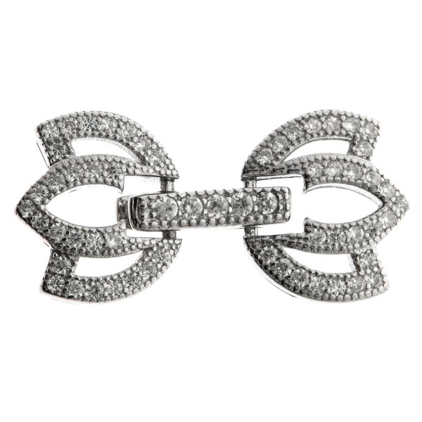 1 Set Rhodium on Sterling Silver CZ Crystal Lotus Flower Pearl Stringing Connector Clasp