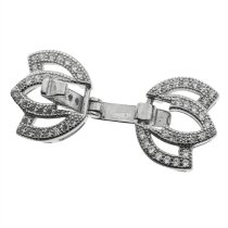 1 Set Rhodium on Sterling Silver CZ Crystal Lotus Flower Pearl Stringing Connector Clasp