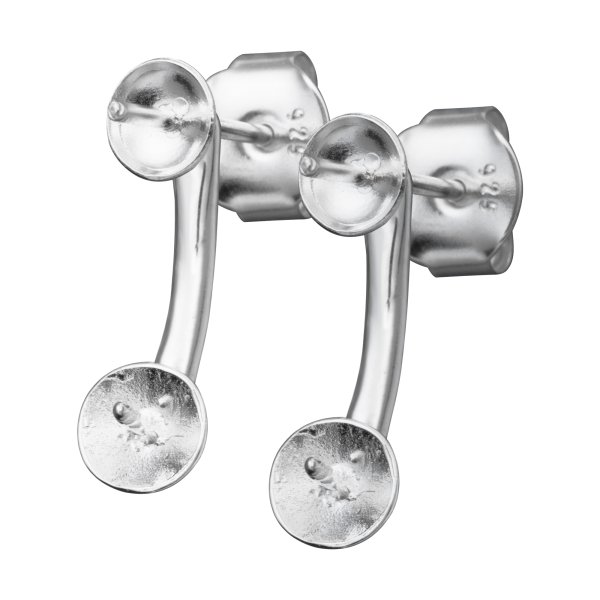 2x 925 Sterling Silver 5mm Pearl Cup 2 in 1 Earring Stud & Jacket Ear Cuff Connector