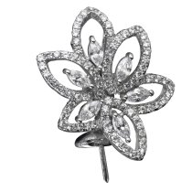 1x Rhodium on 925 Sterling Silver Flower CZ Crystal 7mm Pearl Cup Bail Pendant Connector