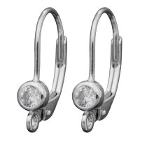 2x 925 Sterling Silver CZ Crystal Leverback Ear Wire Earring Connector