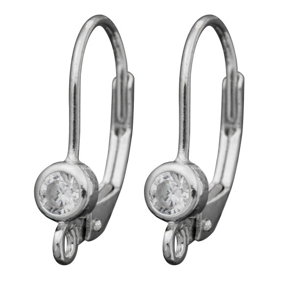 2x 925 Sterling Silver CZ Crystal Leverback Ear Wire Earring Connector