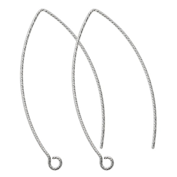2x Rhodium on Sterling Silver Twisted V Shape Earwire French Fish Hook Dangle Earring Connector