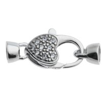 1x Rhodium on 925 Sterling Silver Love Heart CZ Lobster Clasp Stringing Bracelet / Necklace Connector