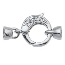 Rhodium on 925 Sterling Silver CZ Oval Lobster Clasp Stringing Bracelet / Necklace Connector