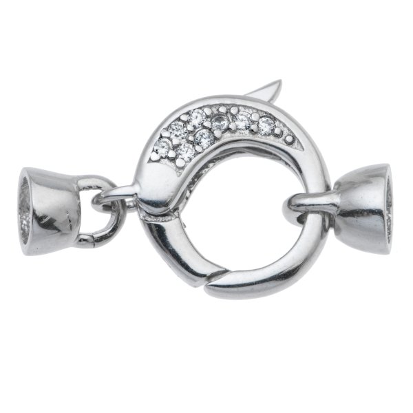 Rhodium on 925 Sterling Silver CZ Oval Lobster Clasp Stringing Bracelet / Necklace Connector