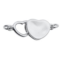 1x Rhodium on 925 Sterling Silver Love Double Heart Push Button Clasp Switch Necklace / Bracelet Connector