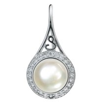 2x Rhodium on Sterling Silver Teardrop Filigree Flower CZ Pearl Earwire Hook Earring Connector