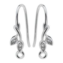 2x Rhodium on 925 Sterling Silver CZ Flower Leaf Earwire Hook Dangle Earring Connector