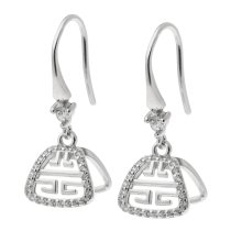 2x Rhodium on Sterling Silver CZ Chinese Forture Bail Earwire Hook Dangle Earring Connector