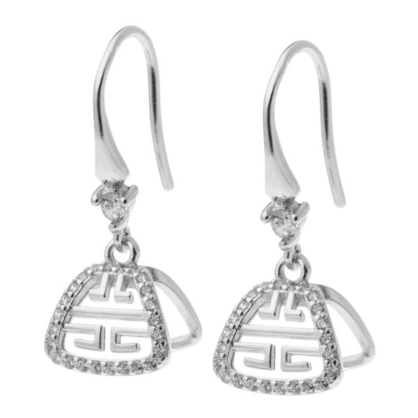 2x Rhodium on Sterling Silver CZ Chinese Forture Bail Earwire Hook Dangle Earring Connector