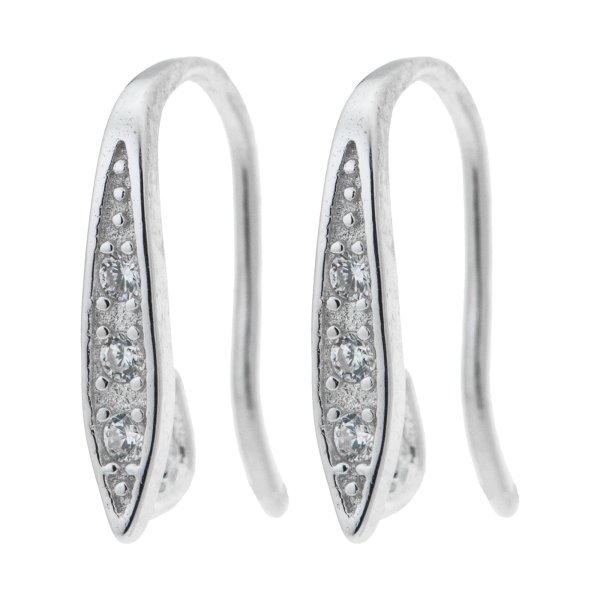 2x Rhodium on Sterling Silver CZ Teardrop Earwire Hook Dangle Earring Connector
