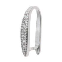 Rhodium on 925 Sterling Silver Oval CZ Pinch in Bail Pendant Connector